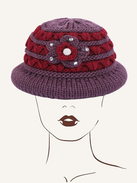 

Ethnic Vintage 3D Floral Beaded Woolen Hat, Purple, Women Hats