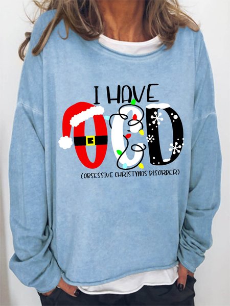 

Women Obsessive Christmas Disorder lights Simple Crew Neck Cotton-Blend Sweatshirt, Light blue, Hoodies&Sweatshirts