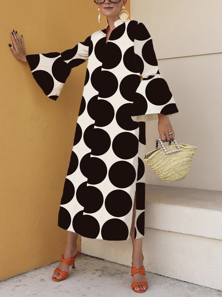 

Urban Polka Dots Long Sleeve Loosen Maxi Dress, Black-white, Maxi Dresses