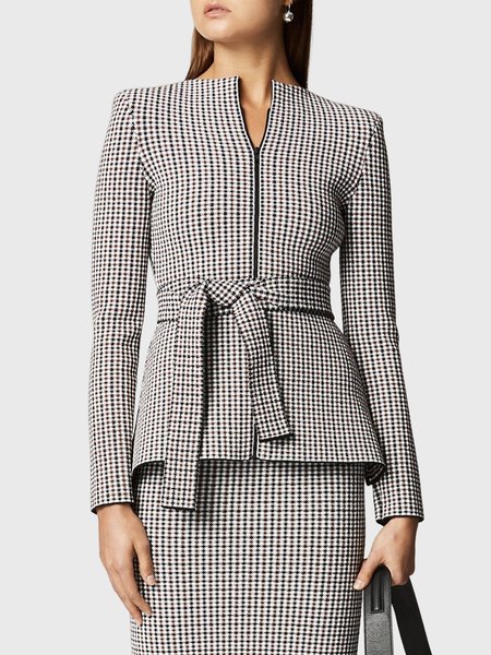 

Elegant Plaid Zipper Long Sleeve Jacket, As picture, Jackets