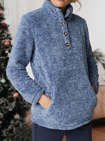 

Cotton-Blend Turtleneck Casual Sweatshirts, Blue, Sweatshirts & Hoodies