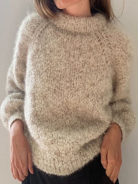 

Yarn/Wool Yarn Crew Neck Tight Sweater, Light gray, Sweaters