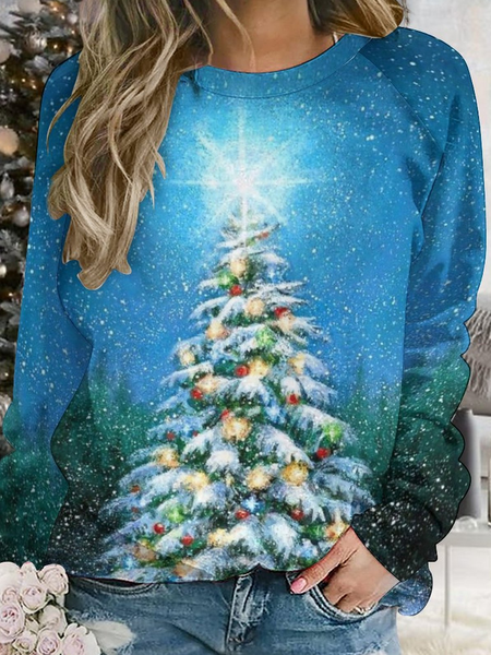 

Women Gradient Christmas Tree Print Casual Crew Neck Raglan Sleeve Sweatshirt, Blue, Hoodies&Sweatshirts