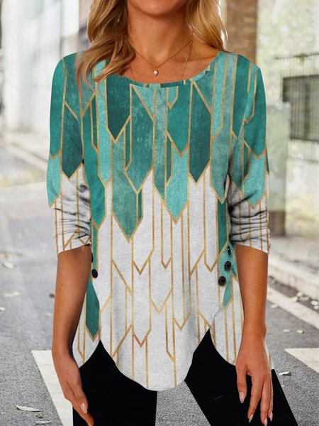 

Loose gradient color block button loose top tunic, Green, Tops