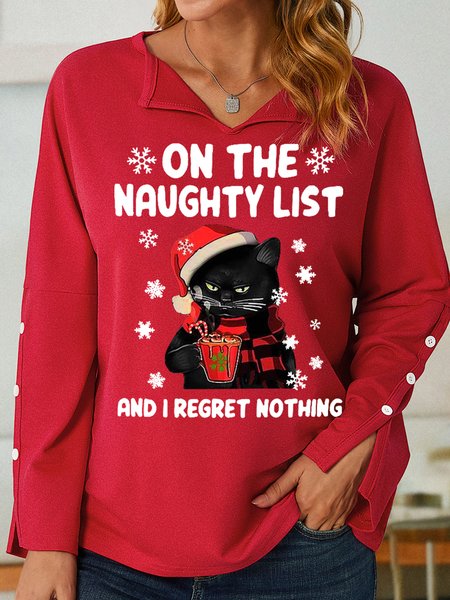 

Womens Funny Christmas Black Cat Casual Sweatshirt, Red, Hoodies&Sweatshirts