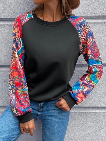

Ethnic Loose Crew Neck Sweatshirts, Black, Sweatshirts & Hoodies