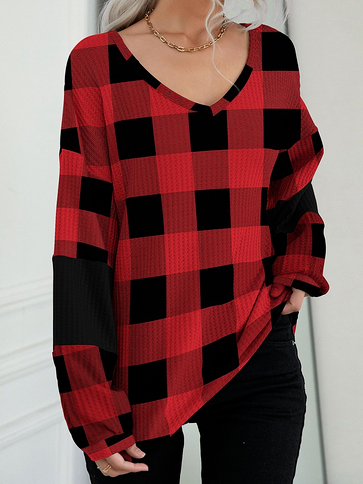 

Loose Geometric Casual T-Shirt, Red, Tunics