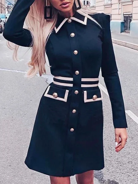 

Long sleeve Color Block Urban Shawl Collar Overcoat, Black, Coats