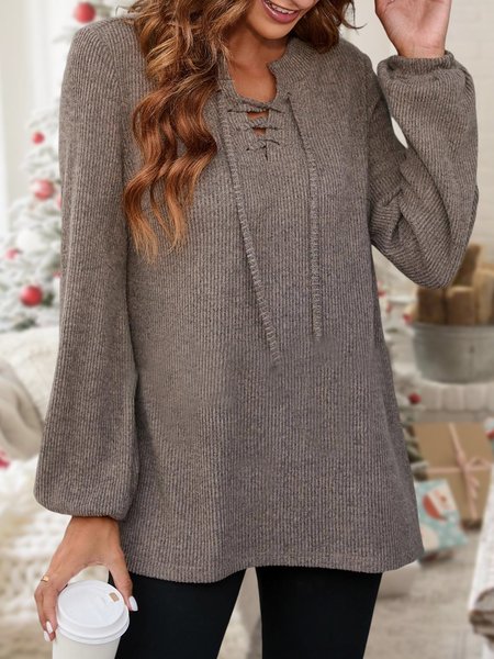 

Loose V Neck Casual Sweatshirt, Khaki, Hoodies & Sweatshirts