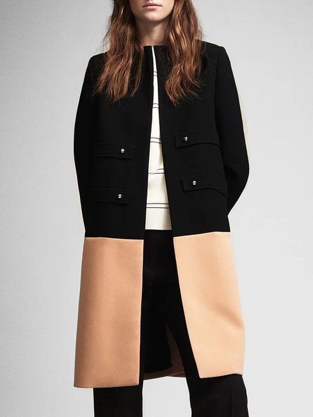 

Color Block Crew Neck Loose Jacket, Black, Jackets