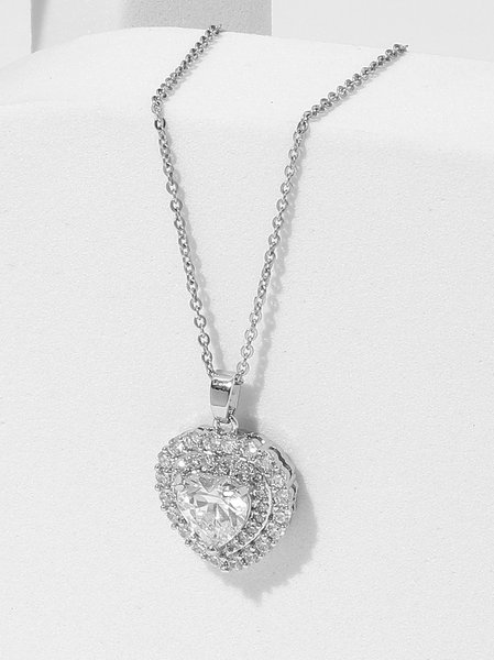 

Love Diamond Sparkling Necklace Banquet Party Dress Jewelry, Silver, Jewelry