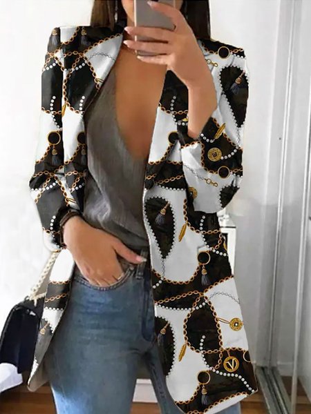 

Urban Regular Fit Lapel Collar Chain Printed Blazer, As picture, Blazers