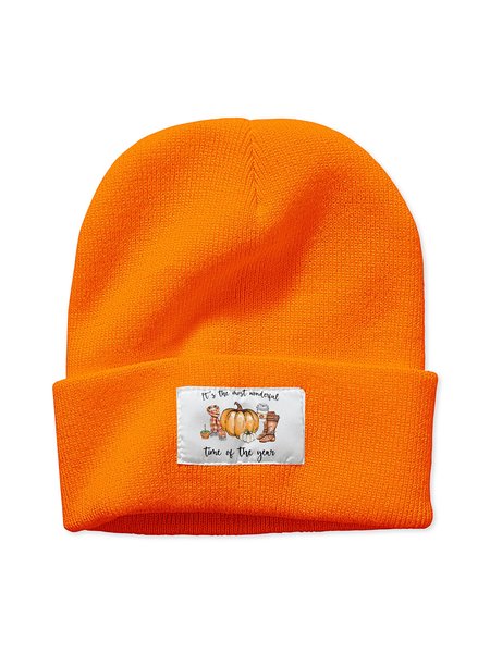 

It's The Most Wonderful Time Of The Year Halloween Graphic Beanie Hat, Orange, Hats
