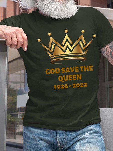 

Men God Save The Queen Elizabeth Cotton T-Shirt, Darkgreen, T-shirts