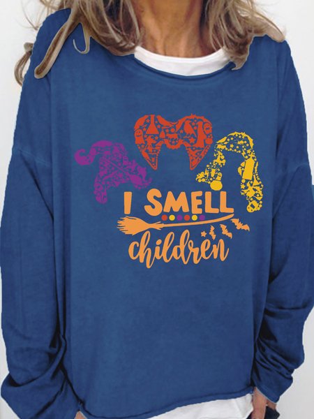 

I Smell Children With Witch And Broom Women's Halloween Sweatshirts, Blue, Hoodies&Sweatshirts