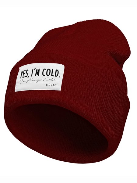 

Yes I‘m Cold I’m Always Cold Text Letter Beanie Hat, Wine red, Men's Accessories