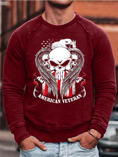 

Men American Veteran Skull Text Letters Crew Neck Sweatshirt, Red, Hoodies&Sweatshirts
