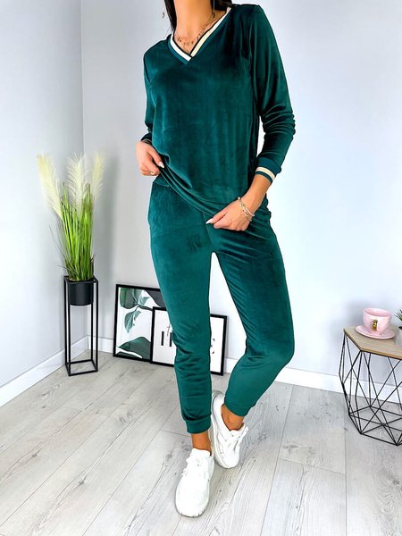 

Loose Casual Velvet Two Piece Sets, Darkgreen, Suit Set