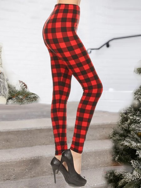 

Regular Fit Plaid Leggings, Red, Leggings