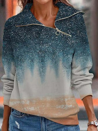 

Ombre Casual Zipper Shawl Collar Sweatshirts, Multicolor, Sweatshirts & Hoodies