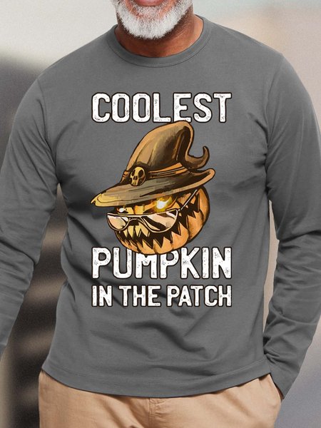 

Men Pumpkin Light Halloween Coolest In The Patch Loose Tops, Gray, Long Sleeves