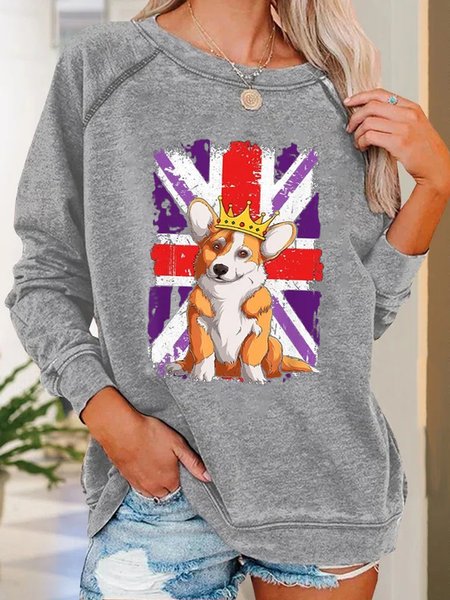 

Women The Queens Corgi Simple Loose Sweatshirt, Gray, Hoodies&Sweatshirts