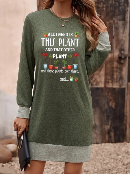 

Casual Crew Neck Text Letters Loose Dresses, Green, Dresses