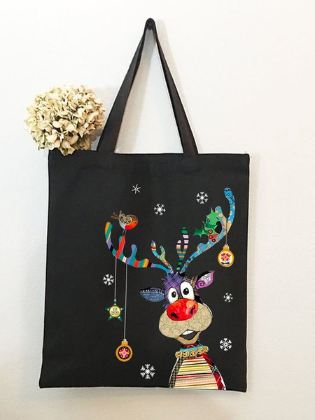 Christmas Santa's Reindeer Shopping Tote, Black, Bags