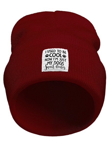 

I Used To Be Cool Now I'm Just My Dogs Snack Dealer Funny Animal Dog Letter Beanie Hat, Wine red, Women's Hats