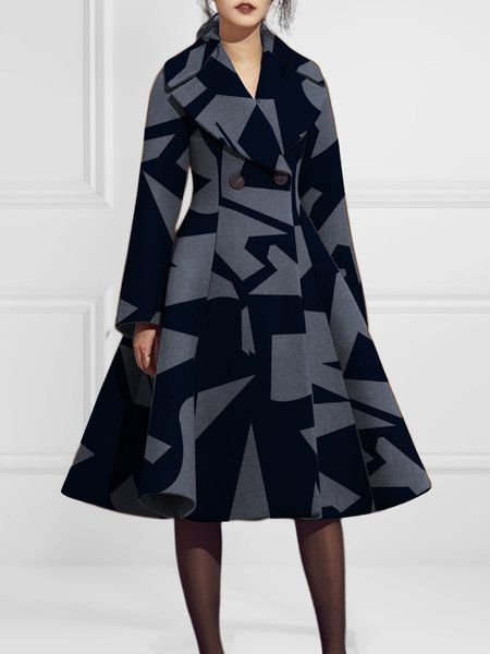 

Elegant Regular Fit Abstract Mid-long Overcoat, Gray, Coats
