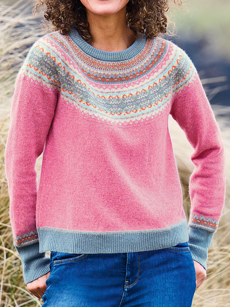 

Crew Neck Ethnic Sweater, Pink, Sweaters