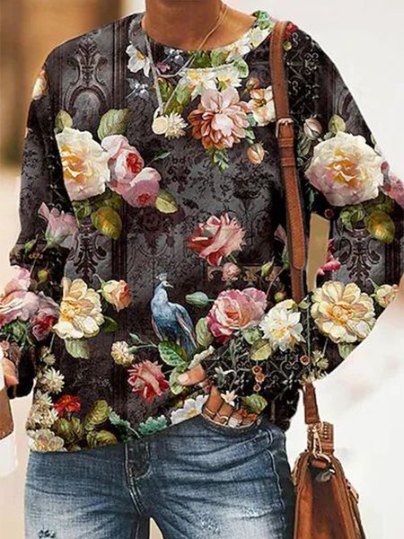 

Casual Crew Neck Floral Sweatshirts, Multicolor, Sweatshirts & Hoodies