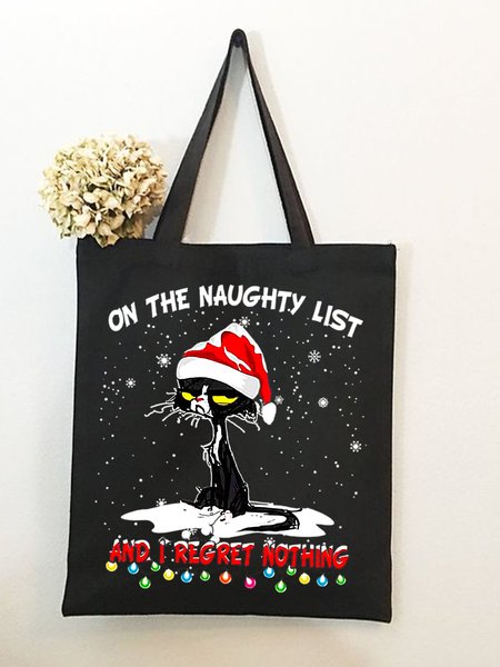 The Naughty Cat Christmas Animal Graphic Shopping Tote, Black, Bags