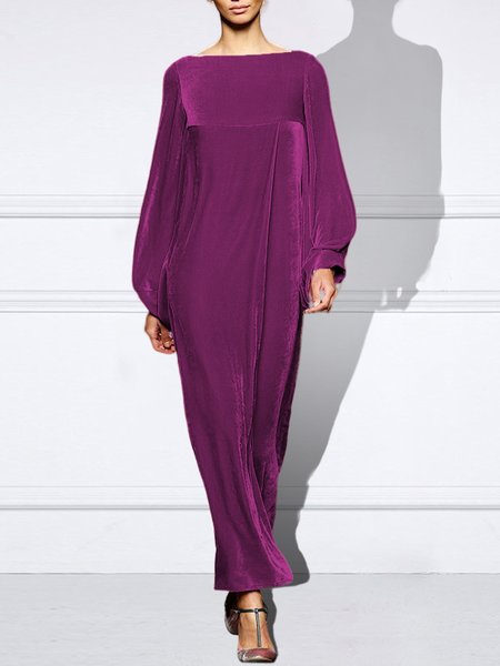 

Long sleeve Plain Boat Neck Elegant Long Dress, Purple, Maxi Dresses
