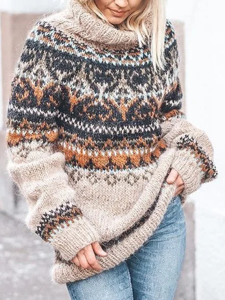 

Ethnic Boho Turtleneck Sweater, Multicolor, Sweaters