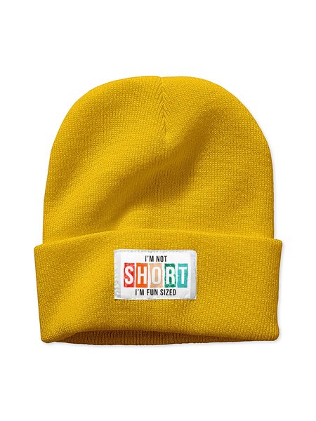 I'm Not Short Girl I'm Fun Size Text Letter Beanie Hat, Yellow, Hats