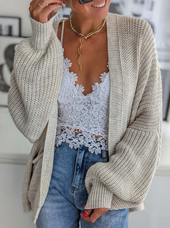

Plain Casual Wrap Sweater Coat, Khaki gray, Sweaters