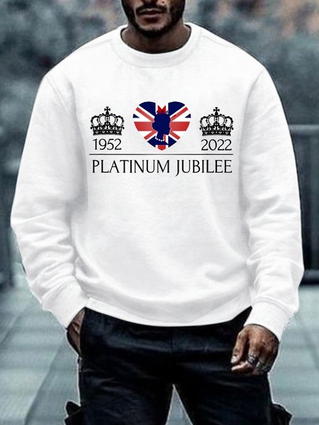 

Men's Rip Queen Platinum Jubilee Text Letters Loose Crew Neck Sweatshirt, White, Hoodies&Sweatshirts
