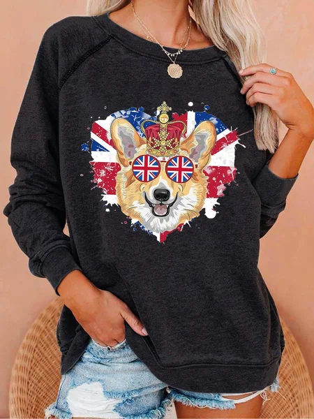 

Women The Queens Celebrating Corgi Crew Neck Sweatshirts, Black, Hoodies&Sweatshirts