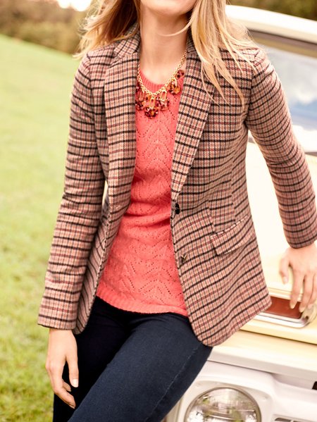 

Plaid Lapel Collar Casual Blazer, Multicolor, Blazers