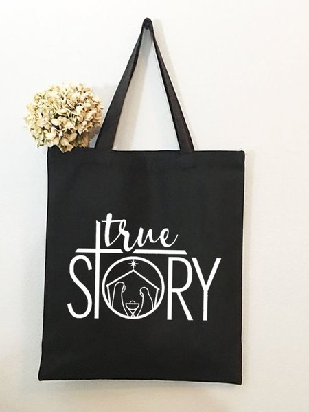 

True Story Graphic Shopping Tote, Black, Bags