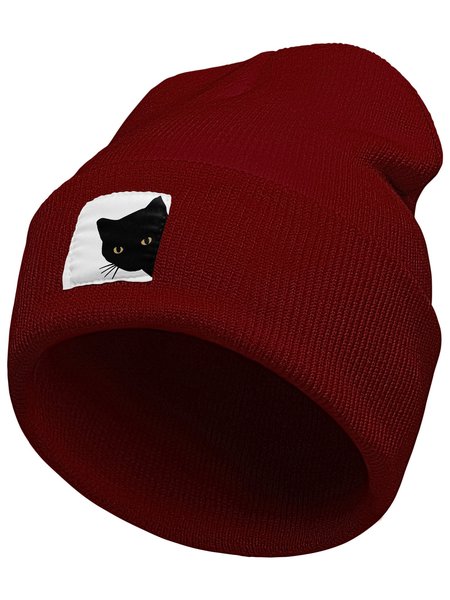 

Funny Animal Cat Graphic Beanie Hat, Wine red, Women's Hats