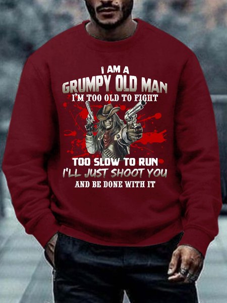 

Men Grumpy Old Man Too Old To Fight Just Shoot You Casual Sweatshirt, Red, Hoodies&Sweatshirts