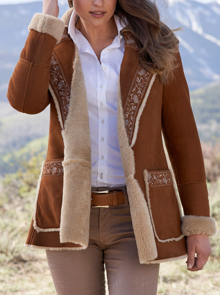 

Lapel Collar Loose Suede Overcoat, Brown, Coats