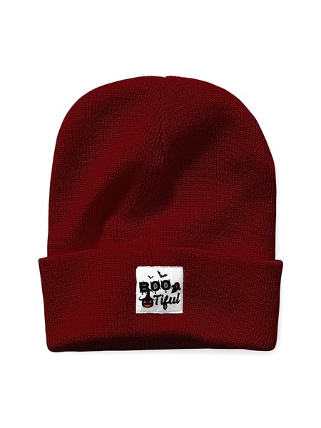 

Boo Halloween Pumpkin Halloween Graphic Beanie Hat, Wine red, Hats