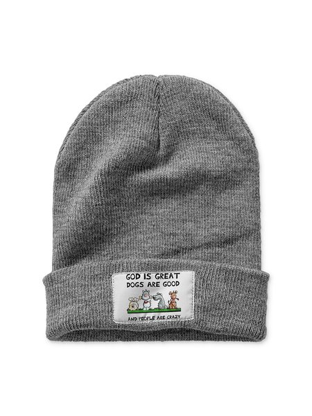 

God Is Great Dogs Are Good And People Are Crazy Animal Graphic Beanie Hat, Light gray, Hats