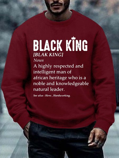 

Men Black King Respected Intelligent Hero Hardworking Text Letters Regular Fit Crew Neck Sweatshirt, Red, Hoodies&Sweatshirts