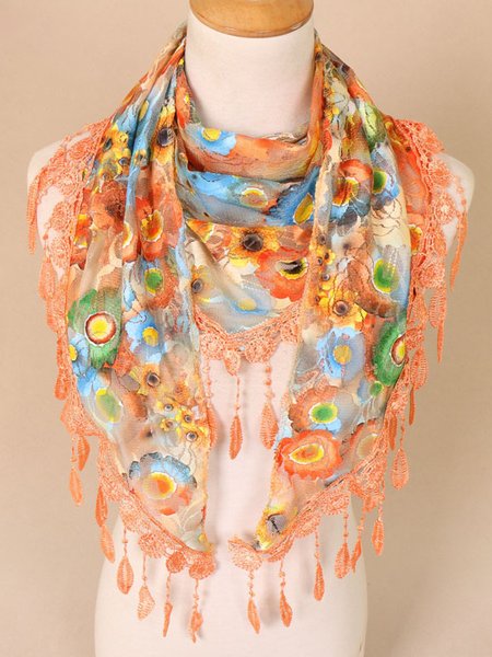 

Lace Hollow Floral Silk Scarf Beach Scarf Everyday Matching, Orange, Scarves & Gloves