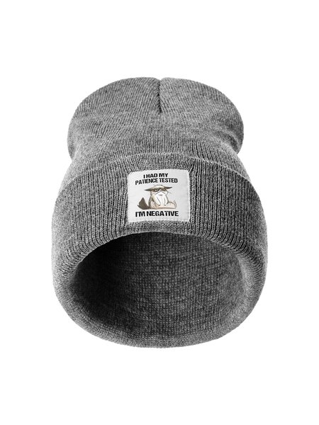 

I Had My Patience Tested I'm Negative Cat Graphic Beanie Hat, Light gray, Hats