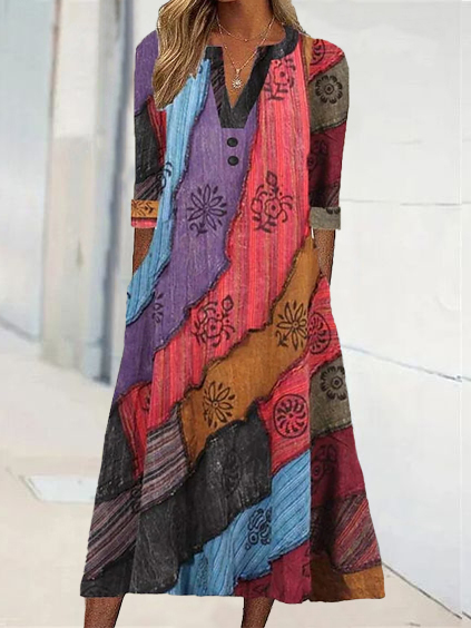 

Casual Geometric V Neck Dresses, Multicolor, Dresses